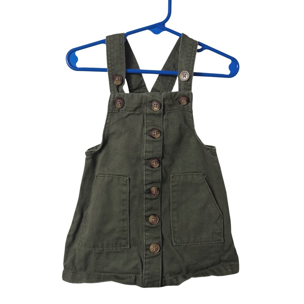 Wonder Nation Toddler Girls Olive Green Cotton Button Front Jumper Dress 18M